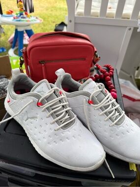 Puma White Sneakers with Red Accent Details